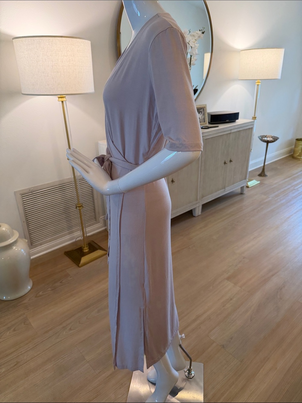Barefoot Dreams 3/4 sleeve Wrap Dress Pale Lilac - Picture 5 of 13
